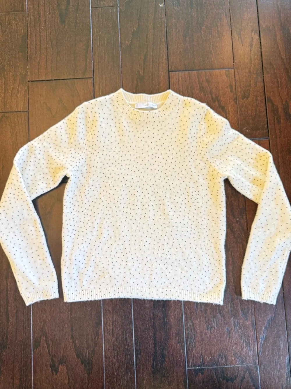 MANGO Cream Polka Dot Knit Sweater XS Soft Lightweight Crew Neck - Picture 6 of 10